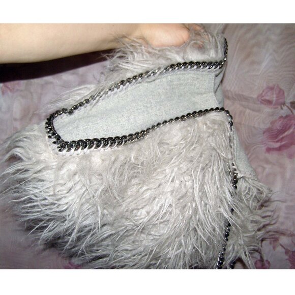 NEW Stella McCartney Faux Fur Gray Chain Tote Hobo bag - Picture 6 of 13